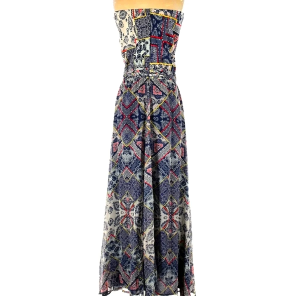 Silk Maxi Dress XS - Revolve Gypsy 05 Adari Boho Paisley Printed Strapless